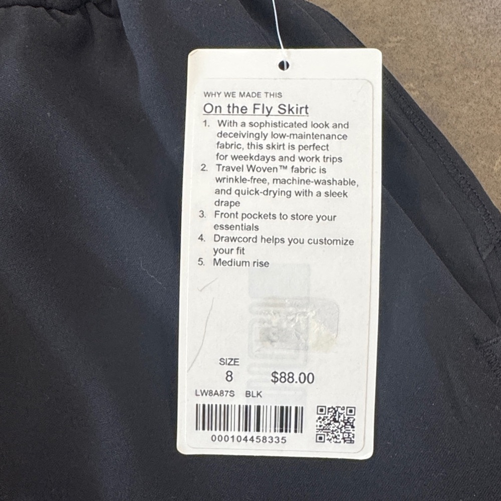 New with tags Lululemon black on the fly skirt. Size 8. - Picture 2 of 3